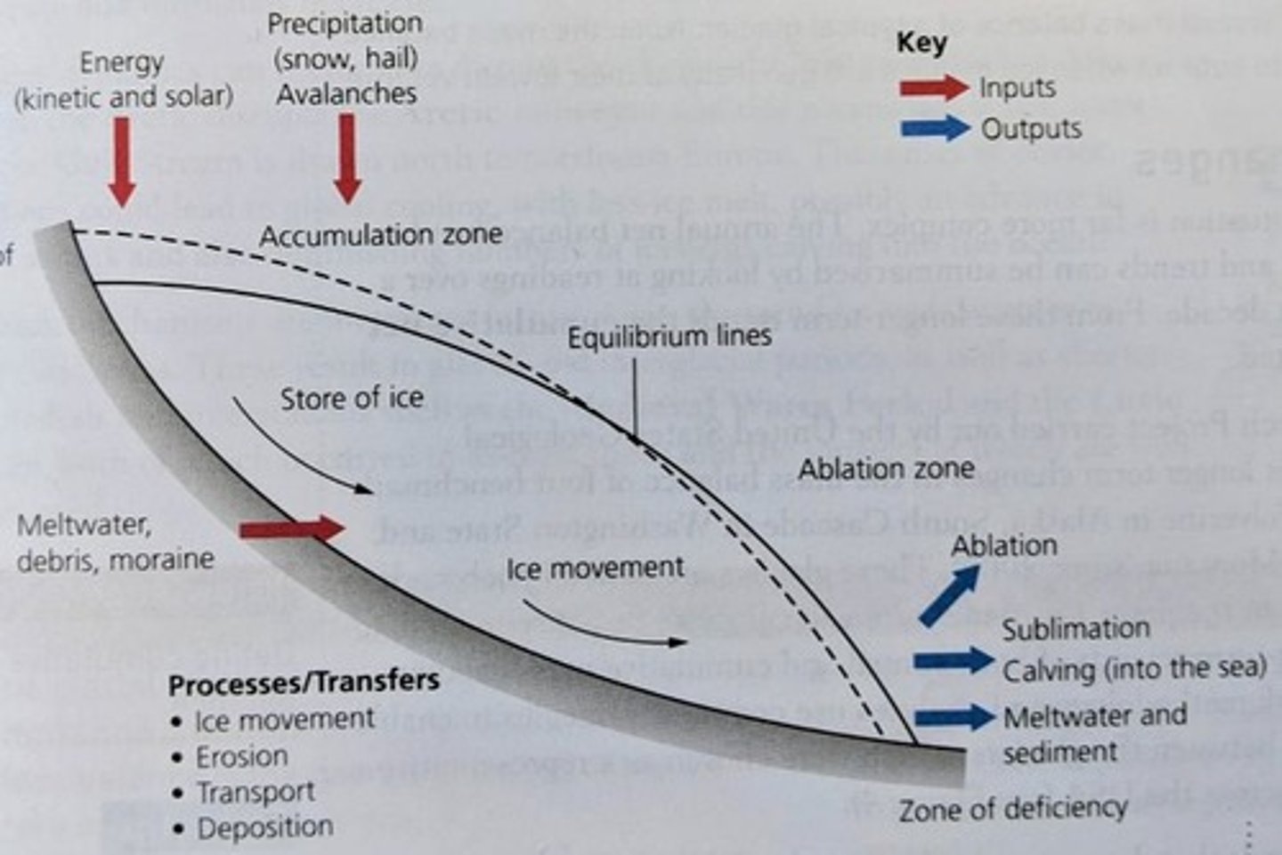 <p>The area towards the 'snout' or 'toe' of the glacier where outputs are concentrated.</p>