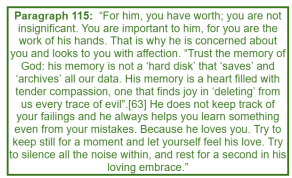 <ul><li><p style="text-align: justify"><span>Many young people today <strong>struggle with the thought of being loved</strong></span></p><ul><li><p style="text-align: justify"><span>Struggles with the feeling of being unloved</span></p></li><li><p style="text-align: justify"><span>We always struggle to find love from others</span></p></li><li><p style="text-align: justify"><span>We often tend to connect our happiness with romantic relationships&nbsp;</span></p></li></ul></li><li><p><span>We are capable of being loved and loving</span></p></li><li><p style="text-align: justify"><span>When we love people, <strong>we go beyond the validations</strong></span></p><ul><li><p style="text-align: justify"><span>We don't set any conditions in love</span></p></li></ul></li><li><p><span>There are people who loves you</span></p></li><li><p><span>Wag tingnan ang mga taong hindi ka mahal</span></p><ul><li><p><span>Appreciate those people who love you instead</span></p></li></ul></li><li><p style="text-align: justify"><span>Wag manghinayang if single ka or alone</span></p><ul><li><p style="text-align: justify"><span>God loves you</span></p></li><li><p style="text-align: justify"><span>Your family loves you</span></p></li><li><p style="text-align: justify"><span>Friends</span></p></li></ul></li><li><p style="text-align: justify"><span>God loves you despite your feeling of unworthiness&nbsp;</span></p></li><li><p style="text-align: justify"><span><strong>Christ saves you</strong></span></p></li></ul><p></p>