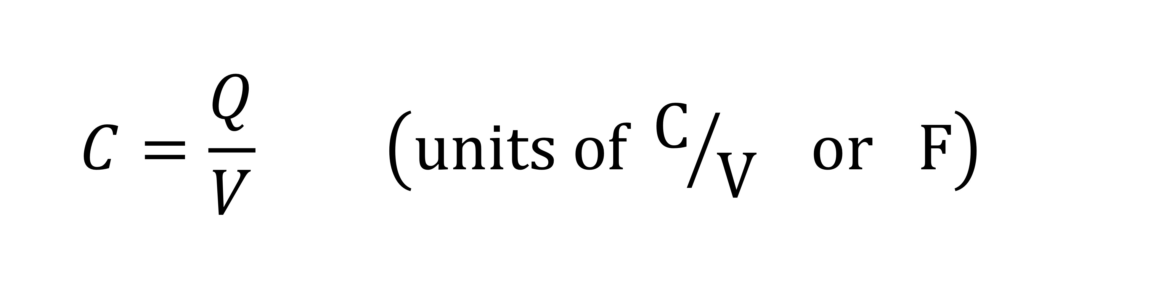 <p>a measure of a system’s ability to <strong>store energy</strong> in an electric field and is defined as the <strong>charge stored per volt</strong> (potential difference). Capacitance is given in <strong>‘farads’ (F).</strong></p>