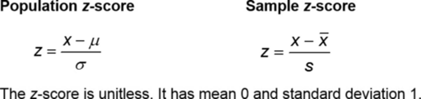 <p>by subtracting the mean from the data value and dividing this result by the standard deviation.</p>