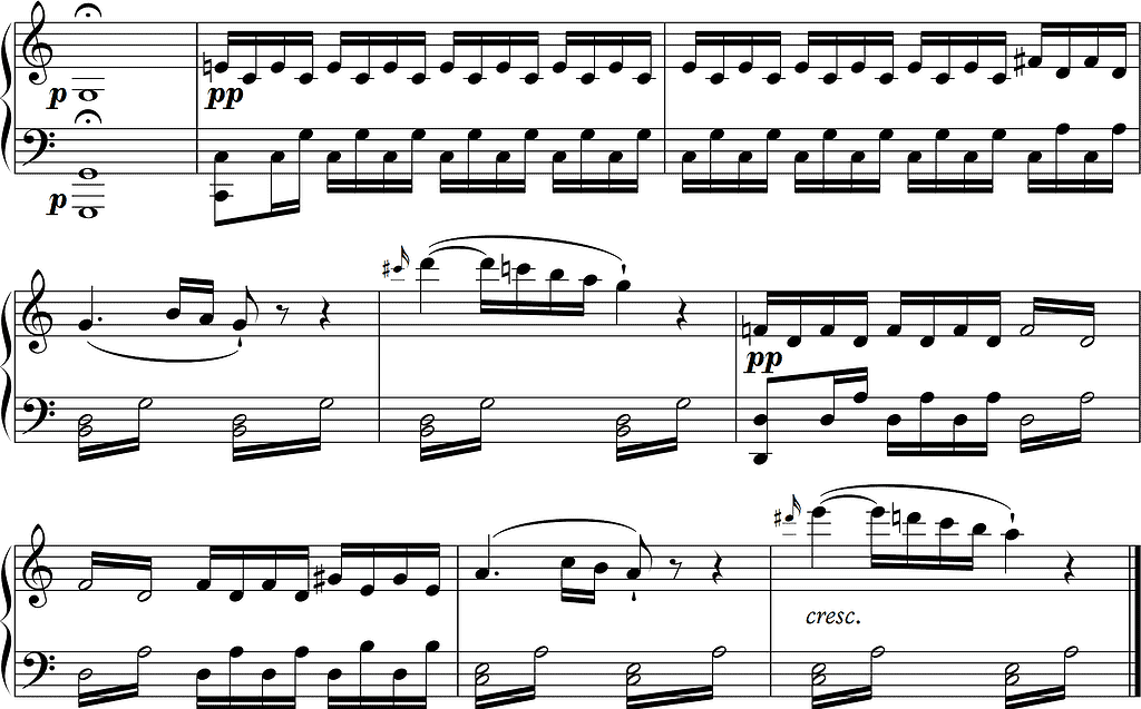 <p><span>L. van Beethoven, Piano Sonata no. 21 in C major op. 53 ‘Waldstein’, Allegro con Brio, bars 12–20</span></p>