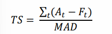 <p>monitors the quality of the forecast and should remain within the interval [-4, 4]</p>