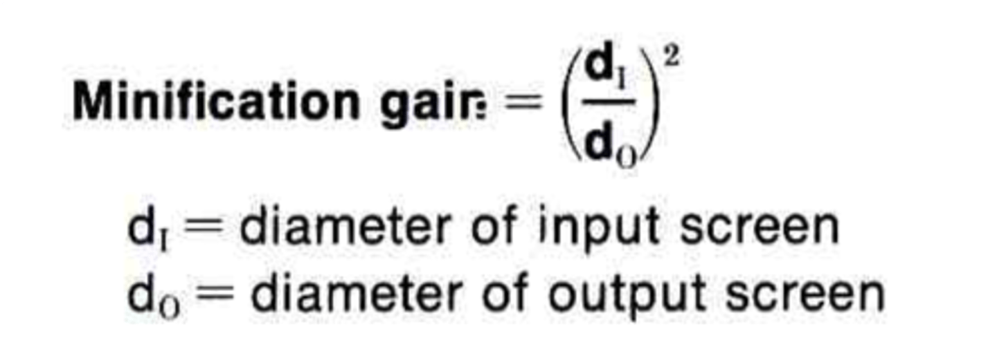<p>(input screen diameter / output screen diameter)^2</p>