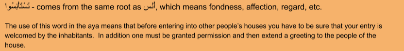 <p>fondness</p><p></p><p>shows u have to be welcomed in and give a welcome greeting</p><p></p>