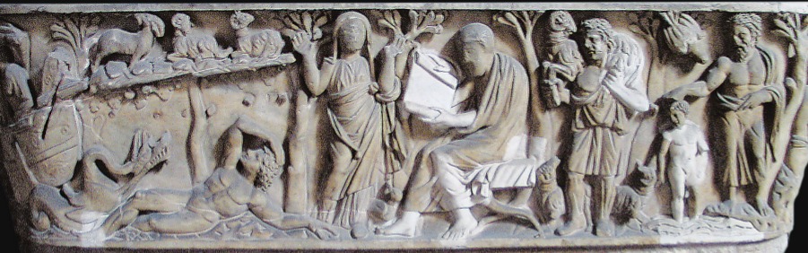 <p>depicts the salvation of Jonah, Christ as the Good Shepherd, and the baptism of Christ. As in the fresco from the Catacomb of Saints Pietro and Marcellino, the artist creates a harmonious blend of Hebrew and Christian Bible scenes, emphasizing the common denominator of an afterlife.</p><p></p>