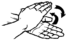 <p>rotate heel of right hand on palm of left back and forth</p>