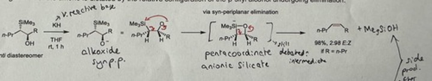 <p>KH (v. reactive base), THF, rt is 1h</p><p>Gives major Z alkene if R = n-Pr</p>