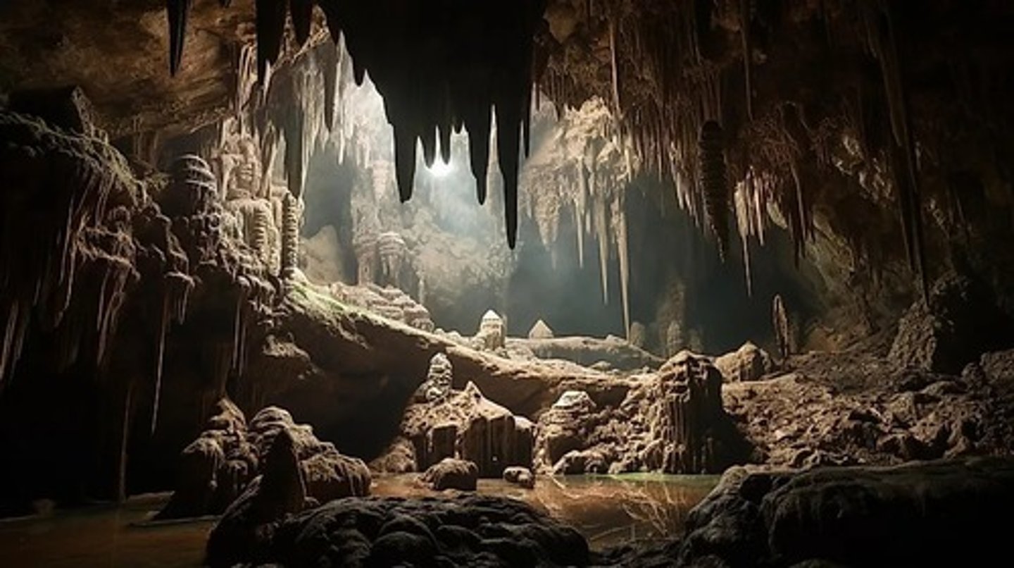 <p>Are sites where calcium carbonate is deposited as dripstone. Develop when groundwater dissolves limestone</p>