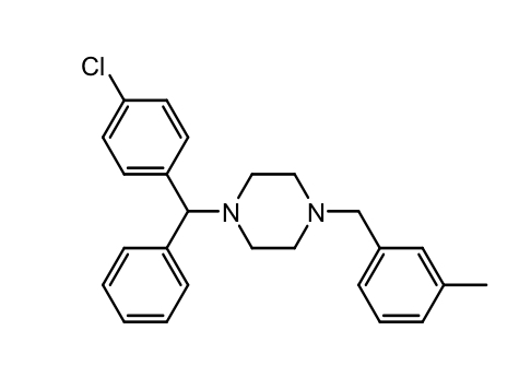 <p>Targets H1 receptors at the vestibular nuclei and the vomiting center of the brain in particular, allowing better Tx of vestibular symptoms</p><p>Tx and prevention of N/V caused by motion sickness and vertigo</p><p>T ½ = 6h (suitable for acute use)</p>