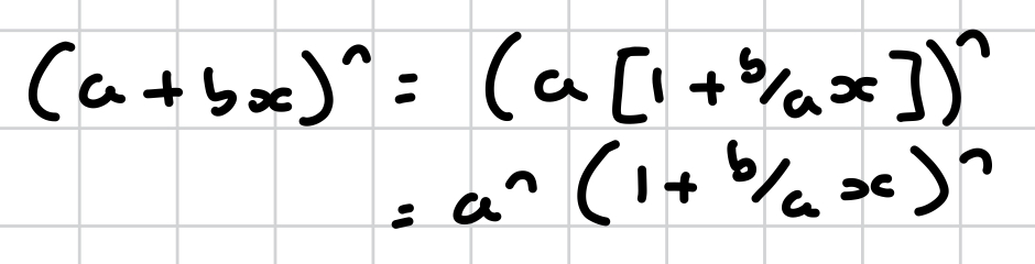 <p>by using the binomial expansion of (1 + x)^n and taking a factor of a^n out of the expression</p>