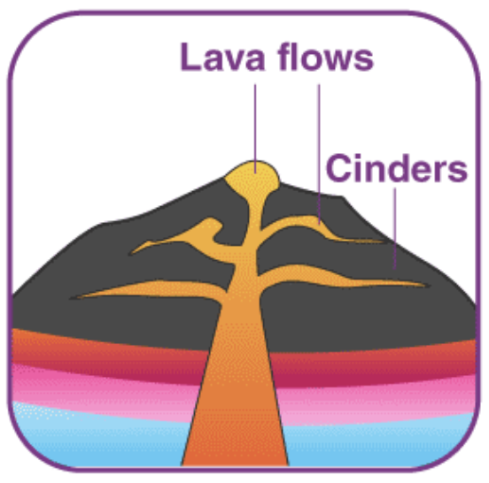 <p><strong>TYPES OF VOLCANO:</strong></p><p>is a steep-sided volcano composed of many layers of volcanic rocks, usually made from <strong>high-viscosity lava,</strong> ash, &amp; rock debris</p><ul><li><p>ex. Mount Mayon (Bicol)</p></li></ul><p></p>