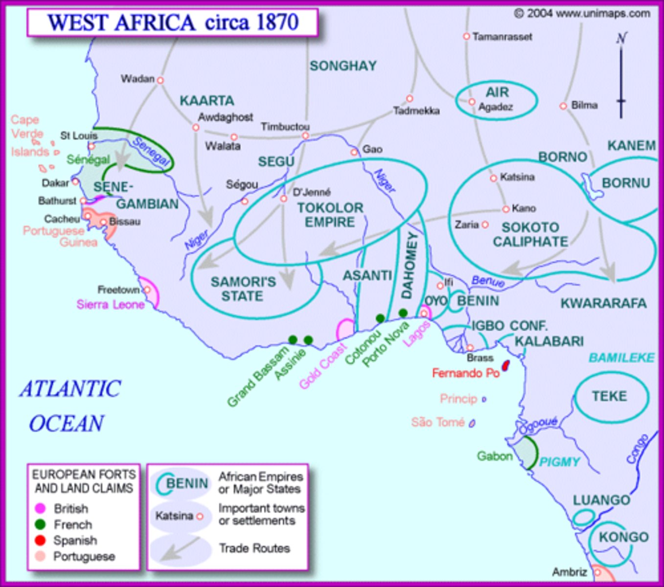 <p>large Muslim state founded in 1809 by Usman dan Fodio in what is now northern Nigeria; subdued by the British in 1903 and made part of the colony of Nigeria</p>
