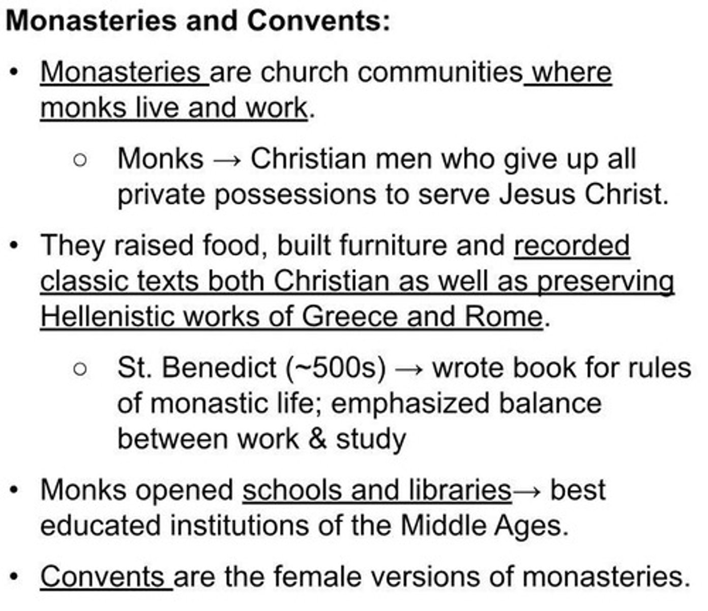 <p>A church community where monks live and work, giving up private possessions to serve Jesus Christ.</p>