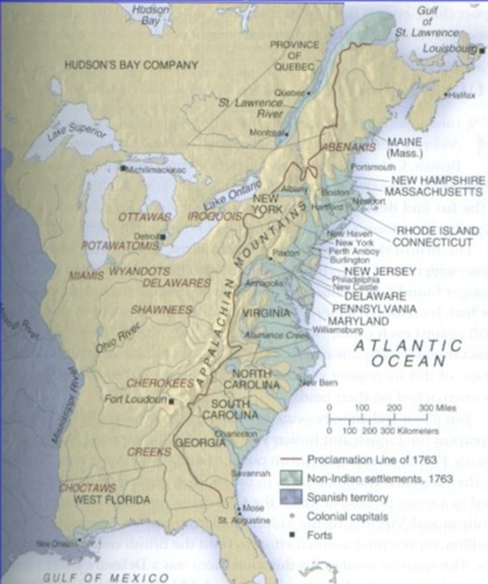 <p>A boundary established by Britain to limit colonial expansion westward after the French and Indian War.</p>