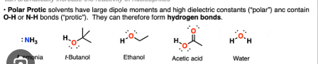 <p>solvents with large dipole movements and high dialectic constants </p>