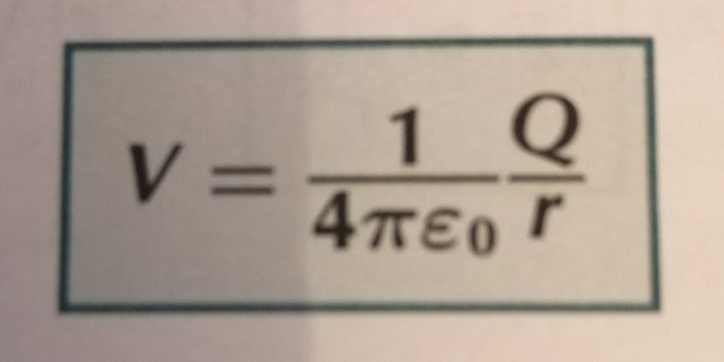 <p>the work done per unit charge in bringing a positive charge from infinity to that point</p><p>- V = Q/4πε0r</p>