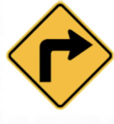 <p>This road sign means: </p><p>A. Prepare to stop</p><p>B. Sharp right turn</p><p>C. Slow down</p>