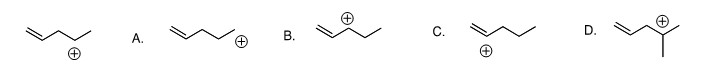 <p>Which of the following is the most likely structure of the following cation after rearrangement?</p>