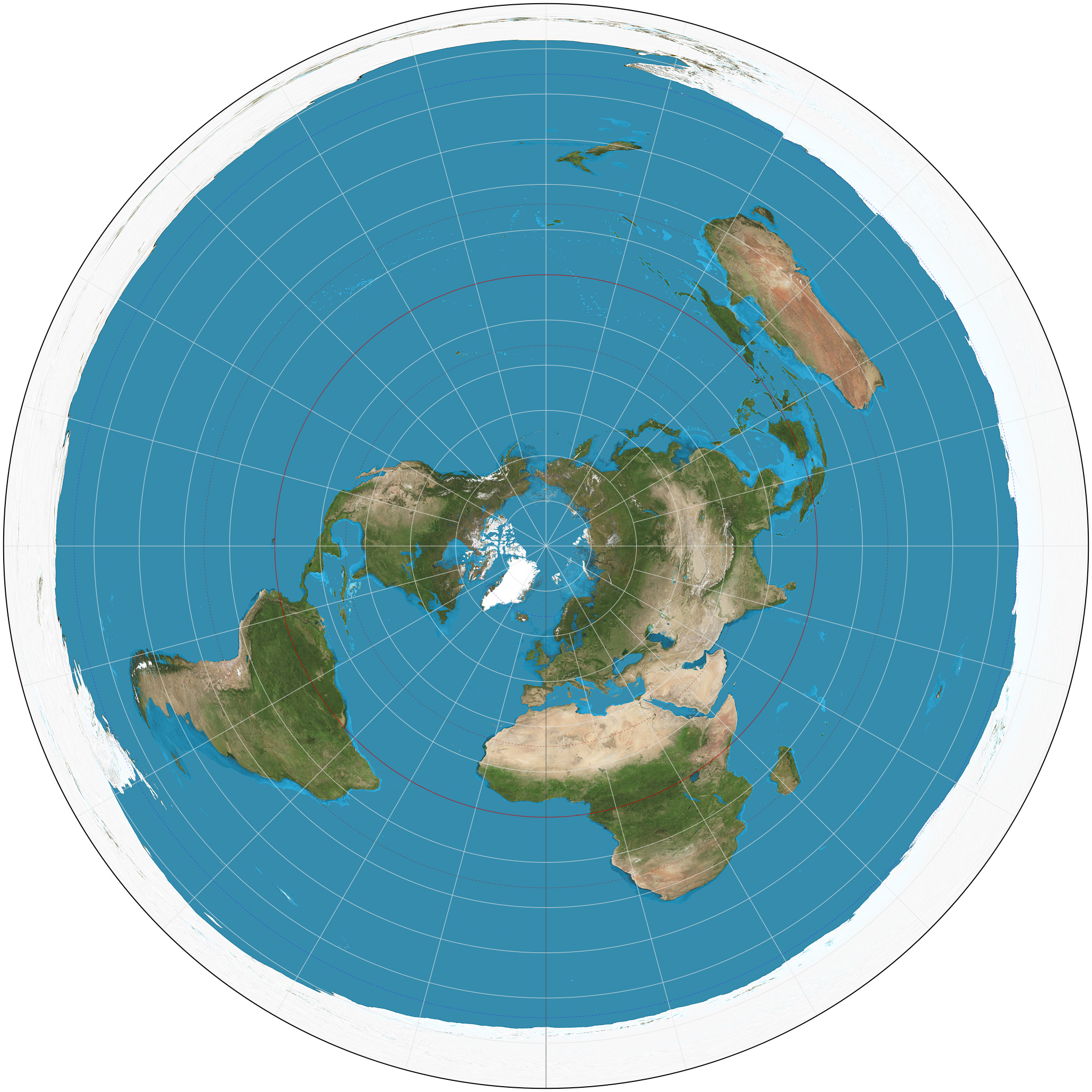 <p>•practices direction •when used from the point of North Pole, no country seen as center •distorts shape and area •only shows 1/2 of Earth</p>