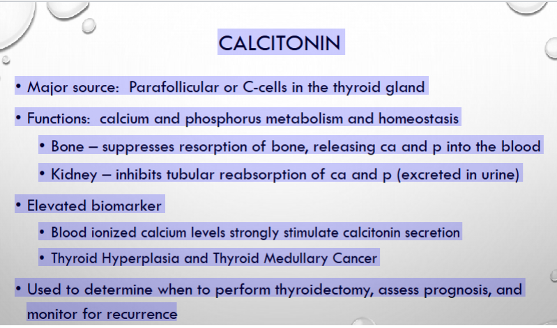 <p><br>• Used to determine when to perform thyroidectomy______ if high a metastatic cancer occured or some was left behind, assess prognosis, and<br>monitor for recurrence</p>
