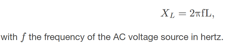 <p><span><span>the opposition of an inductor to a change in current; calculated by </span></span>𝑋𝐿=2π⁢fL</p>