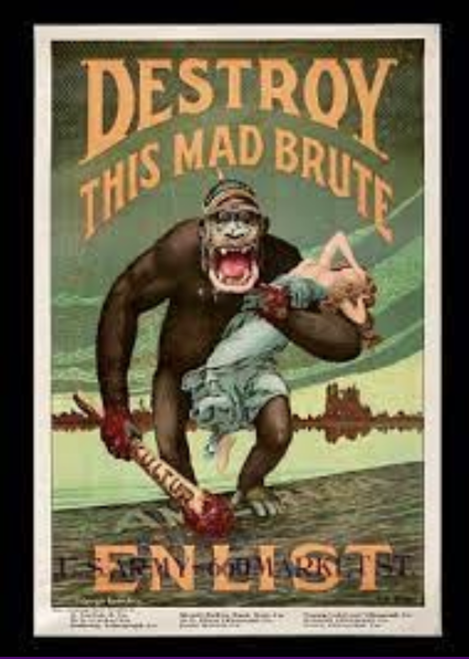 <p>By portraying Germany as monsters that will do terrible things to American women if they come to the United States, what action is this propaganda poster encouraging American men to take? </p>