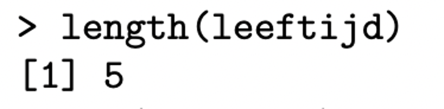 <p>= hoeveel afzonderlijke waarden zitten er in de vector: length (steekproefgrootte)</p>