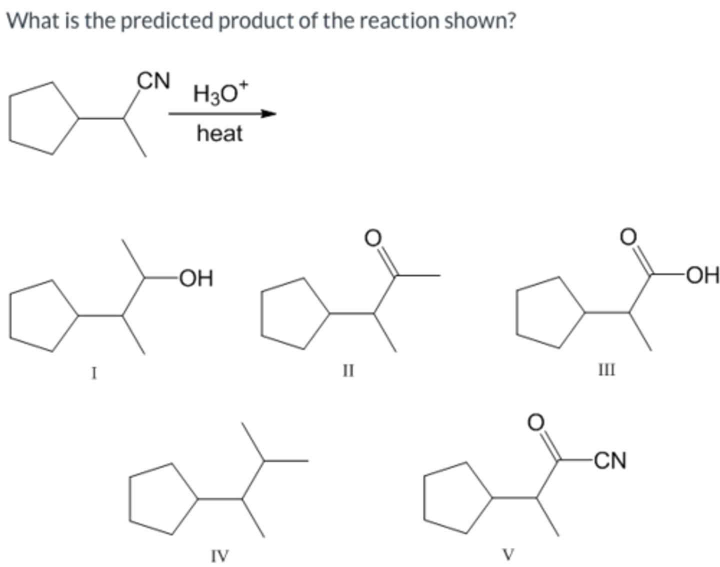 <p>What is the predicted product of the reaction shown?</p>