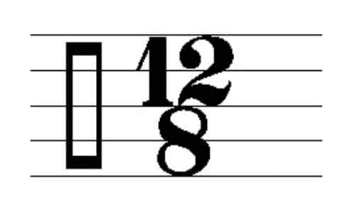 <p>the meter signature below denotes ___ beats per measure and the __ note represents the length of one beat. Use standard american terminology (dotted half note)</p>