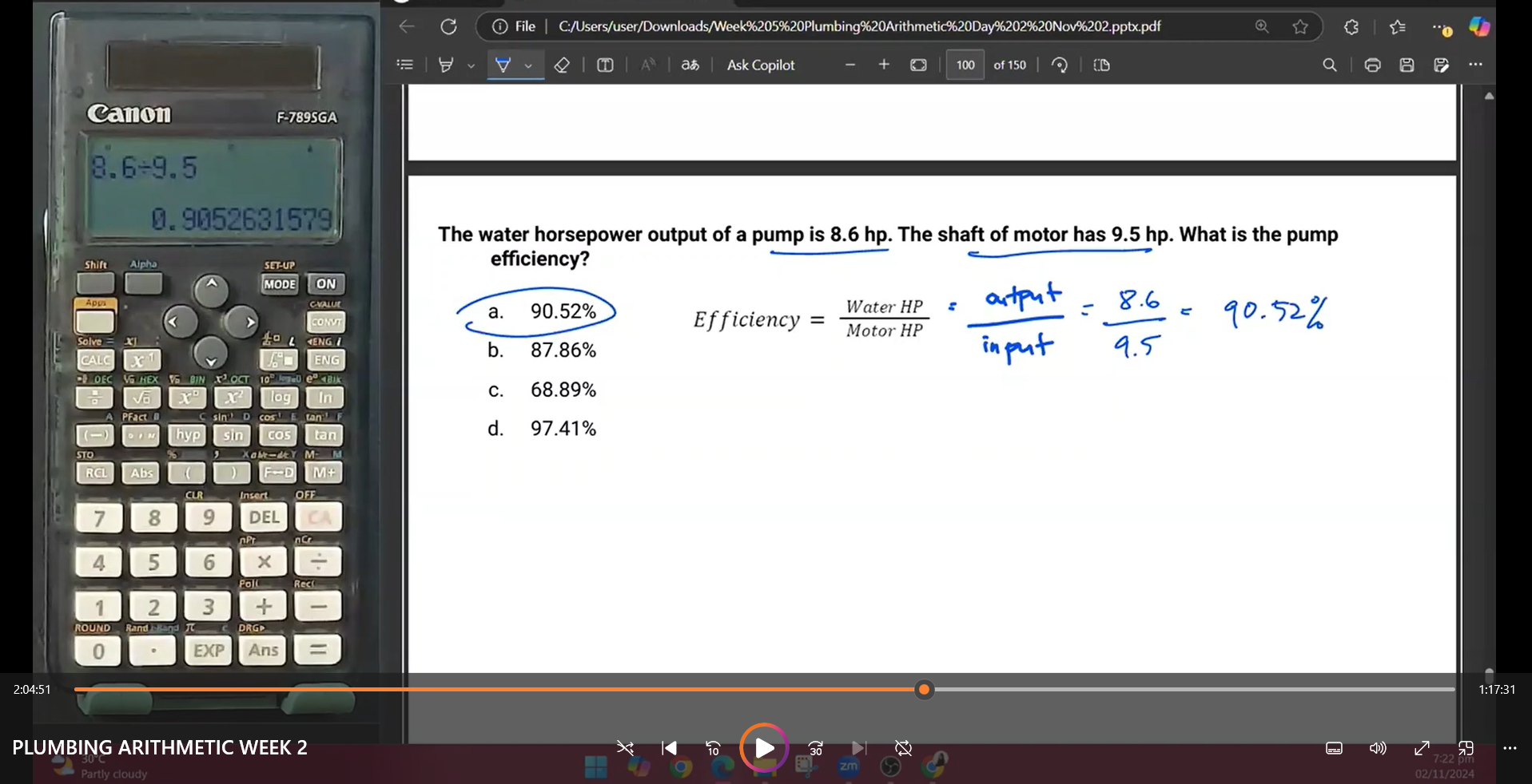 <p>a. 90.52%</p>