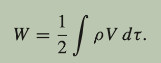 <p>The energy in a continuous charge distribution is found by integrating the potential energy contributions from each infinitesimal charge element, taking into account the distances between all pairs of charges. </p>