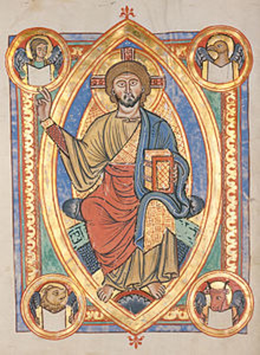 <p>an elliptical, pointed figure used esp. in early Christian art as an emblem of Christ; also called "mandorla"</p>