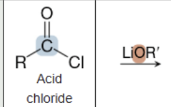 <p>What is the product of the reaction between an acid chloride and LiOR’?</p>