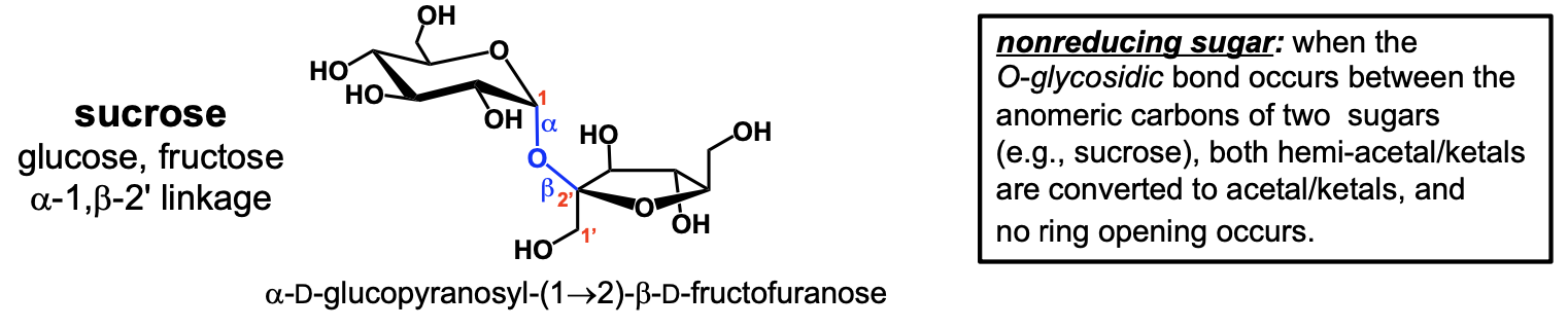 <p>If there are two Greek letters in the name, then it is a nonreducing sugar (i.e. sucrose). The anomeric carbons are linked together and thus unreactive.</p>
