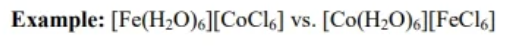 <p>structural isomer where the transition metals of a bi-metallic species switch ligands</p>