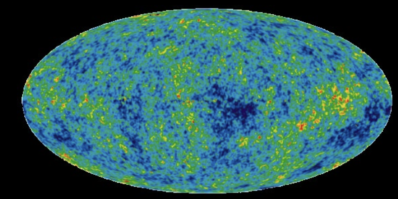 <ul><li><p>w the info from the cosmic microwave background, physicists used theory of relativity to calculate how fast the universe has been expanding</p></li><li><p>back calculated to the pt where it had 0 size </p></li><li><p>using this method, universe is ~13.7 B yrs </p><ul><li><p>red = highest density, blue = lowest density </p></li><li><p>higher density regions formed the stars, planets, other space objects </p></li></ul></li></ul>