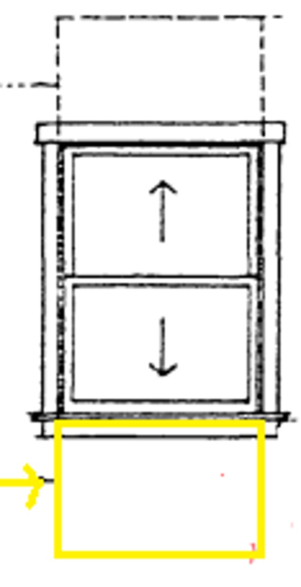 <p>A window constructed with a pocket below the sill, into which a sash can slide to increase the opening available for ventilation.</p>