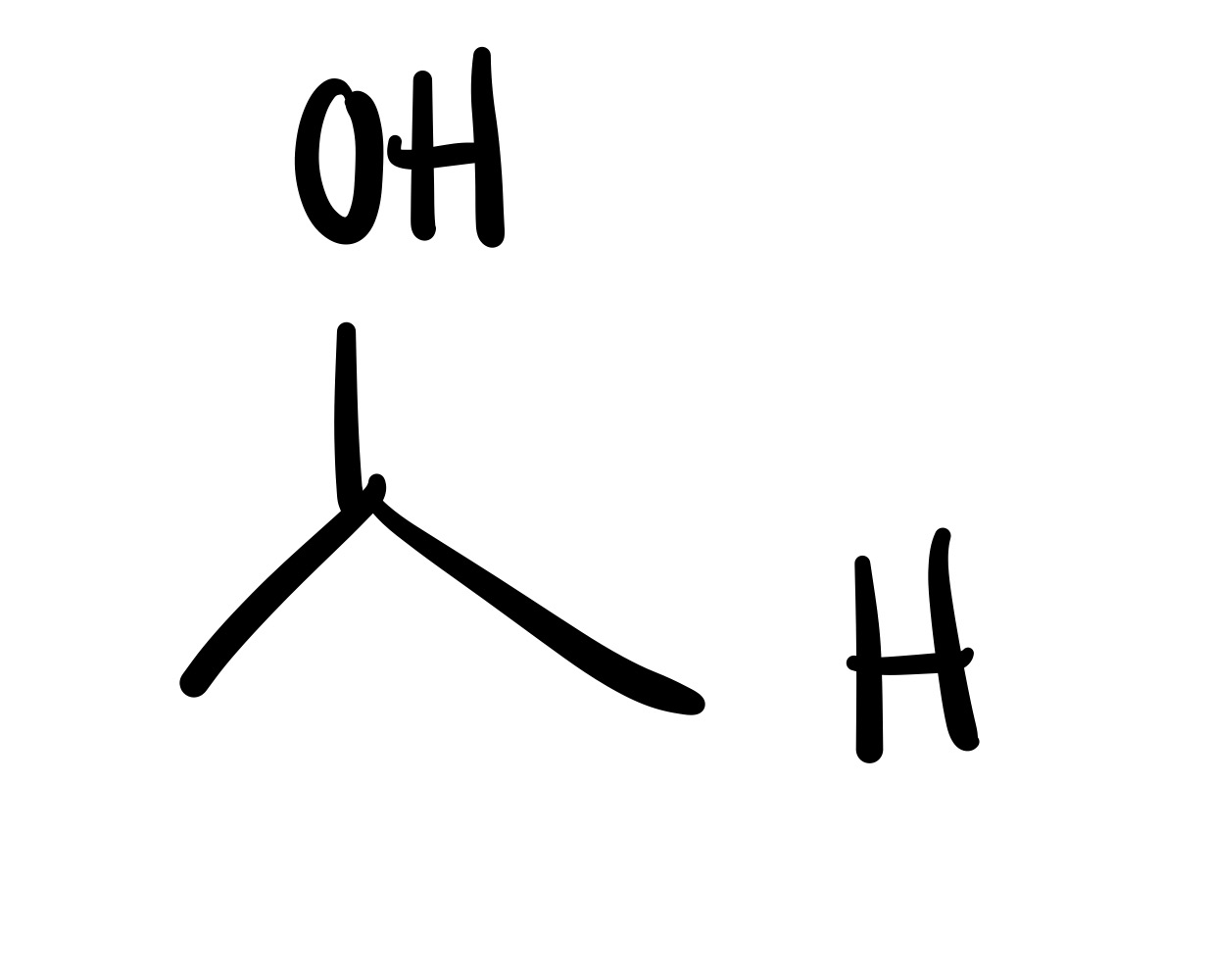 <p>The double O bond breaks, and an H attaches to the O. On the OH, the O leaves (only an h remains)</p>