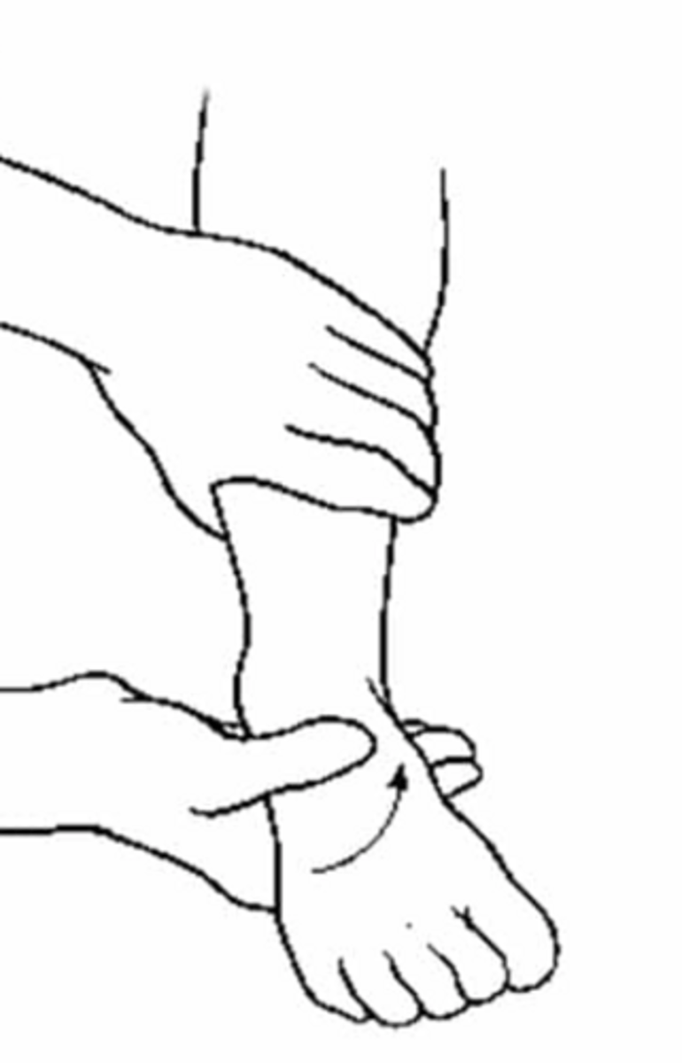 <p>- instability calcaneofibular ligament</p><p>(+): inversion tests the calcaneofibular ligament and eversion stressed the deltoid ligament</p>
