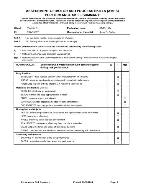 <p>-Standardized/observation-based assessment of quality of ADL performance</p>