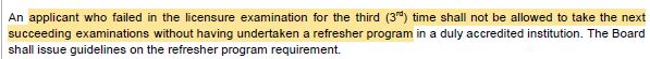 <p>Article 3</p><ul><li><p>SEC. 17. Ratings in the Licensure Examination. – In order to be registered and Licensed as a pharmacist, a candidate must obtain a general weighted average of —, with no rating lower than — in any of the subjects.</p></li></ul><p></p>