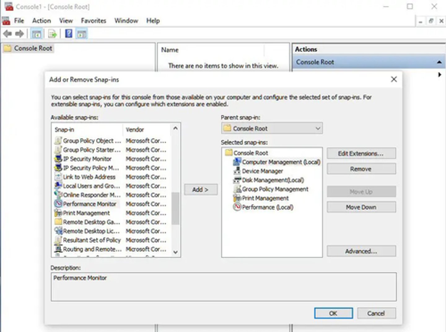 <p>This is a framework that provides a common user interface for performing system administration tasks. Management of a set of related features is done by adding snap-ins to the console. The [blank] provides the shell for running these snap-ins, while the snap-ins provide the details for performing specific management tasks. Microsoft provides snap-ins for managing:</p><p>- Local Users and Groups</p><p>- Device Manager</p><p>- Disk Management</p><p>- Print Management</p><p>- Component Services</p><p>- Windows Firewall with Advanced Security</p><p>(word word word [acronym])</p>