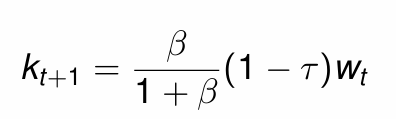 <p>Substituting w<sub>t</sub> into k<sub>t+1</sub> gives what?</p>