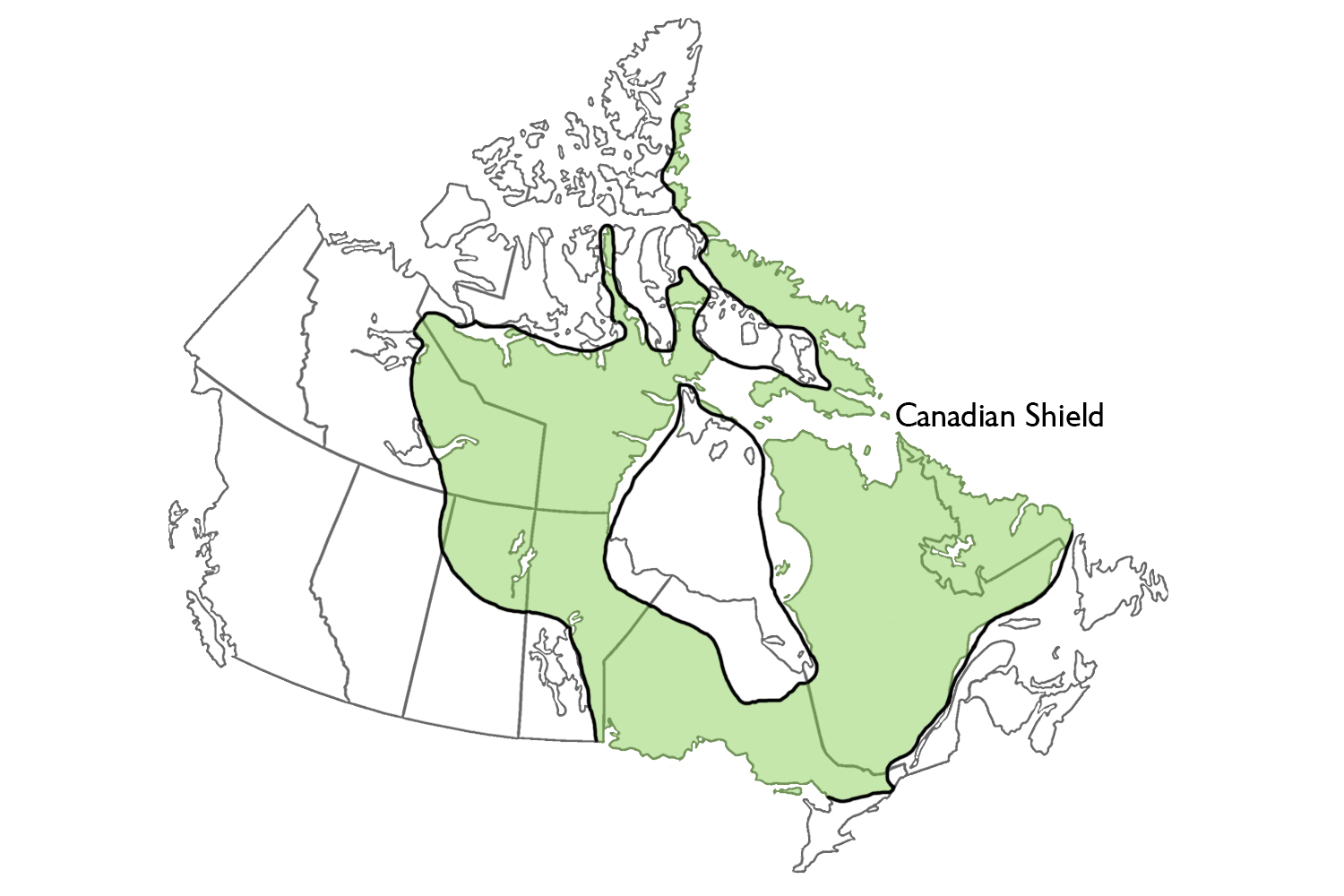<p>the exposed portion of the continental crust underlying the majority of North America</p>