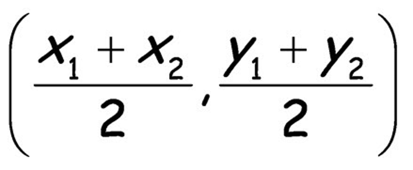 <p>x one plus x two divided by two is the x coordinate.</p><p>y one plus y two divided by two is the y coordinate.</p>