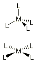 <ol><li><p>Tetrahedral, 109.5º </p></li><li><p>Square planar, adjacent 90º; opposite 180º </p></li></ol><p></p>
