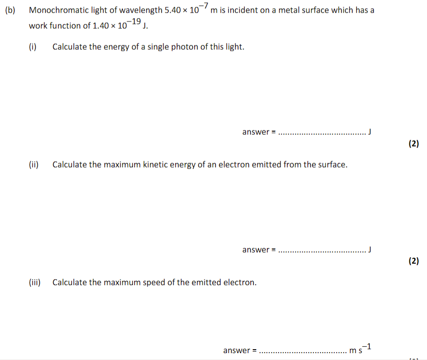 <p>Photoelectric 6 mark question</p>