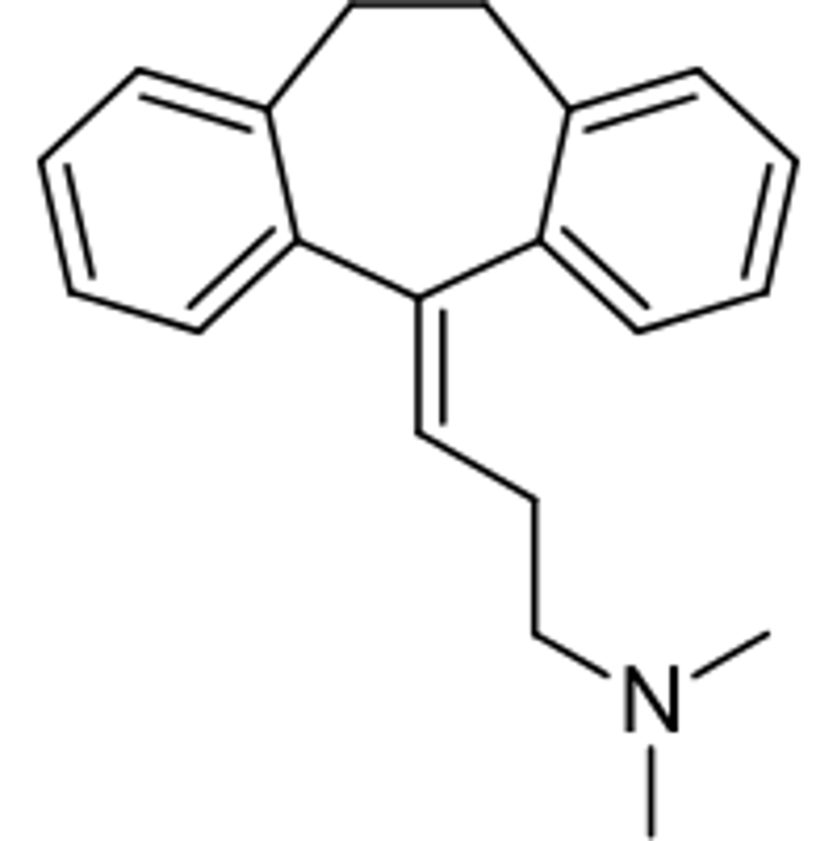 <p>- TCA</p><p>- inhibits SERT and NET</p><p>- potent non-selectively block multiple ion channels</p><p>- primarily used to treat major depressive disorder (2nd line antidepressant) and used to treat neuropathic pain </p><p>- metabolized to nortriptyline, a stronger NE reuptake inhibitor </p>