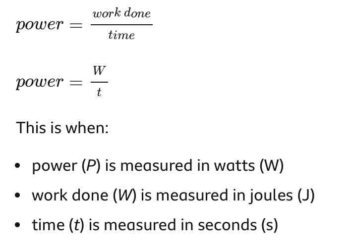 <p>work done/time = power</p>