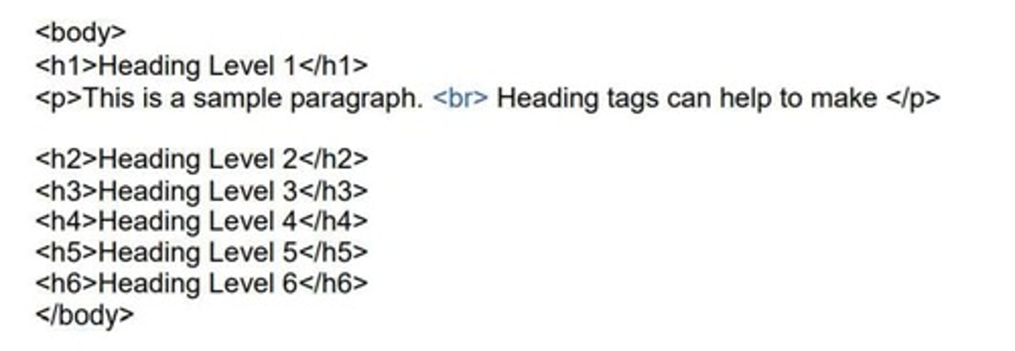 <p>Defines headings for sections of content, with levels ranging from <h1> to </h1><h6>.</h6></p>